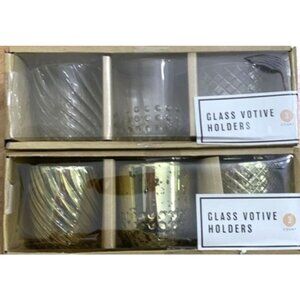 Set Of 3 Glass Votive Holders Gold